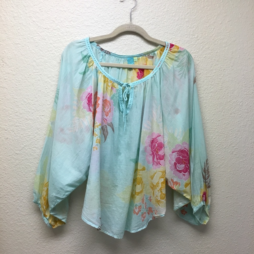 Anthropologie Farm Rio Basel Blue Floral Top